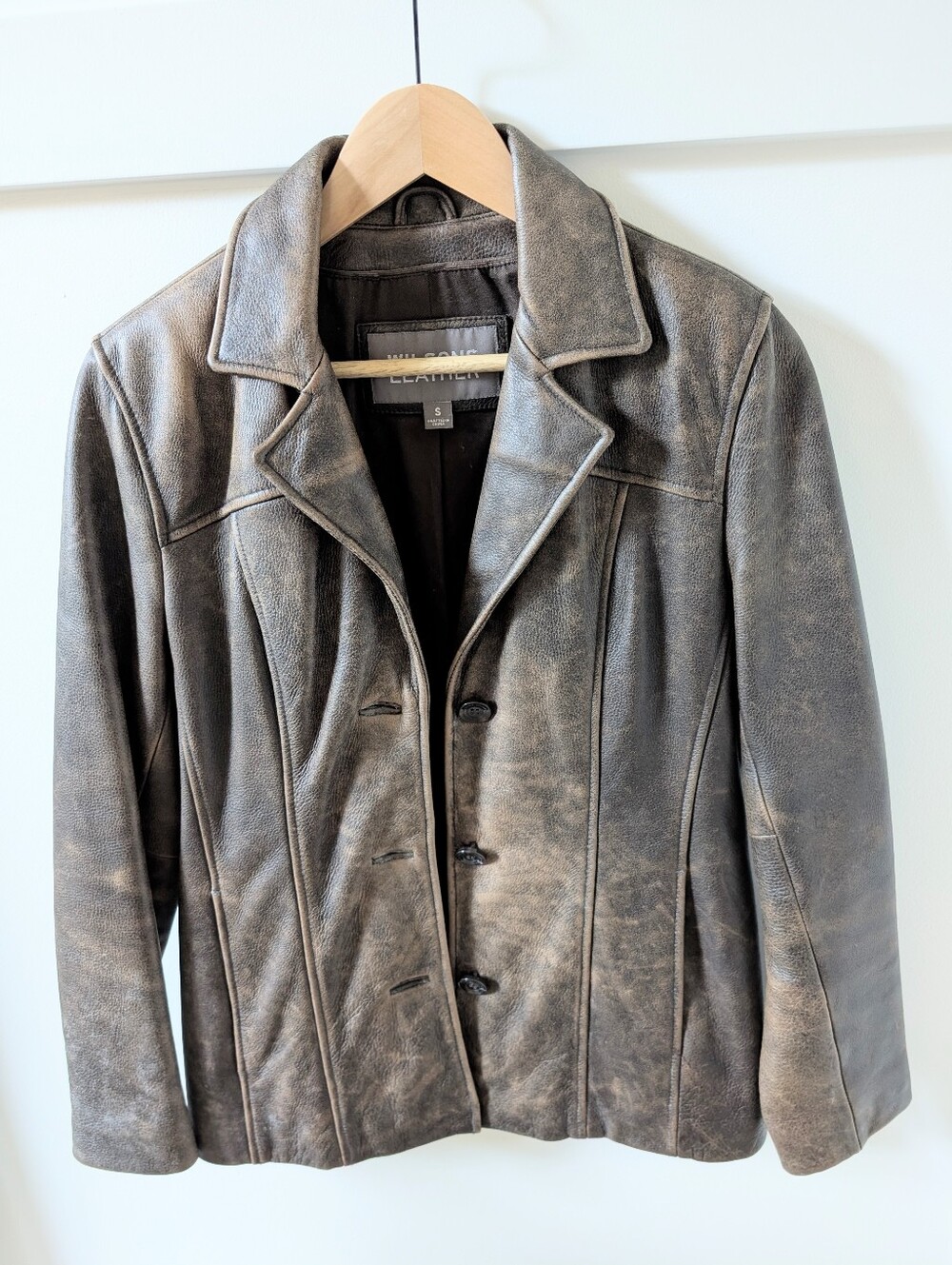 Vintage Distressed Brown Leather Button-Front Jacket Y2K Grunge